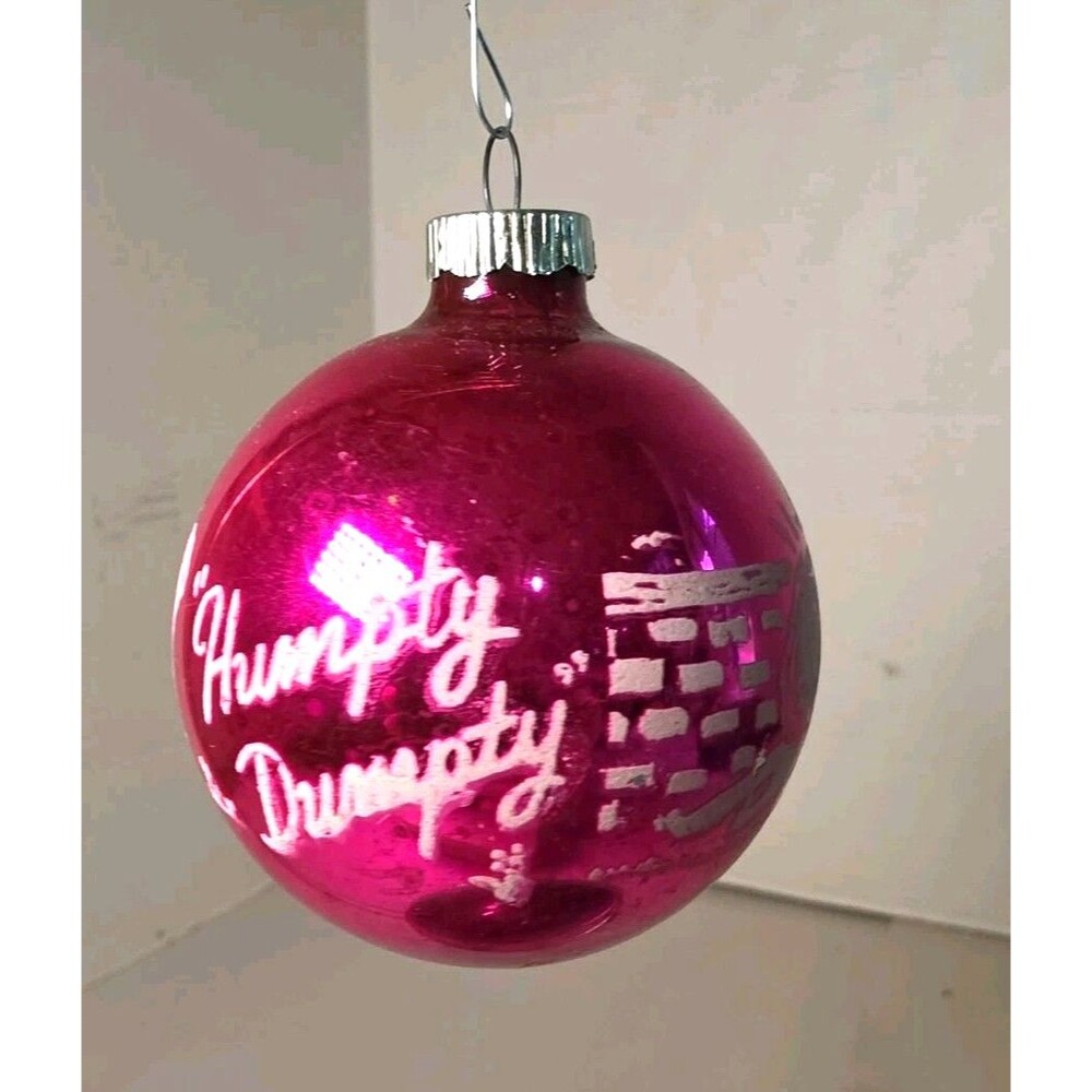 Vintage Humpty Dumpty Fell 3.25” Stenciled Hot Pink Glass Ornament Shiny Brite